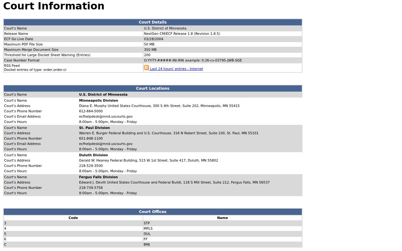 Mahnomen County docket search federal court CM ECF source