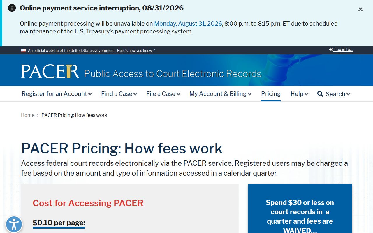 Mahnomen County docket search PACER pricing source