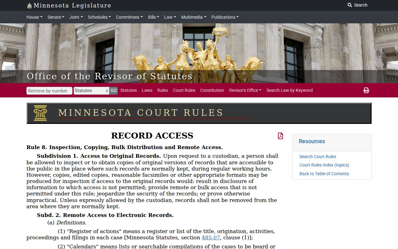Mahnomen County civil court docket public access Rule 8 information