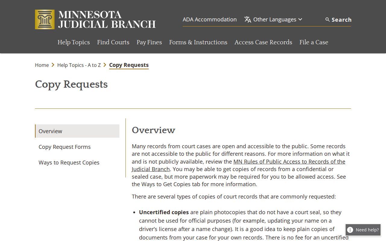 Mahnomen County court record copy request information
