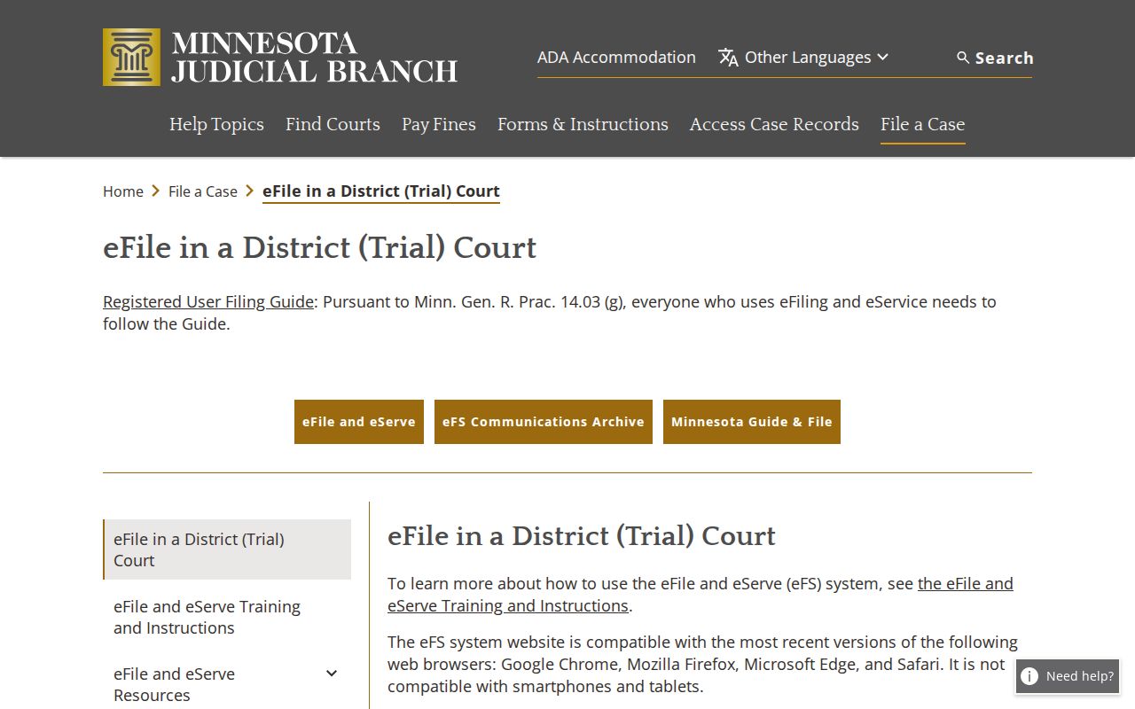 Mahnomen County traffic court eFile and eServe filing system distinction
