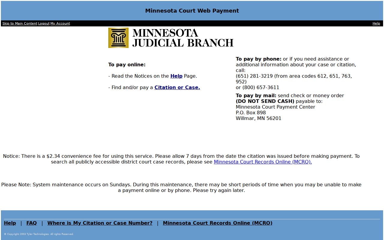 Mahnomen County traffic court citation search through CourtWebPay