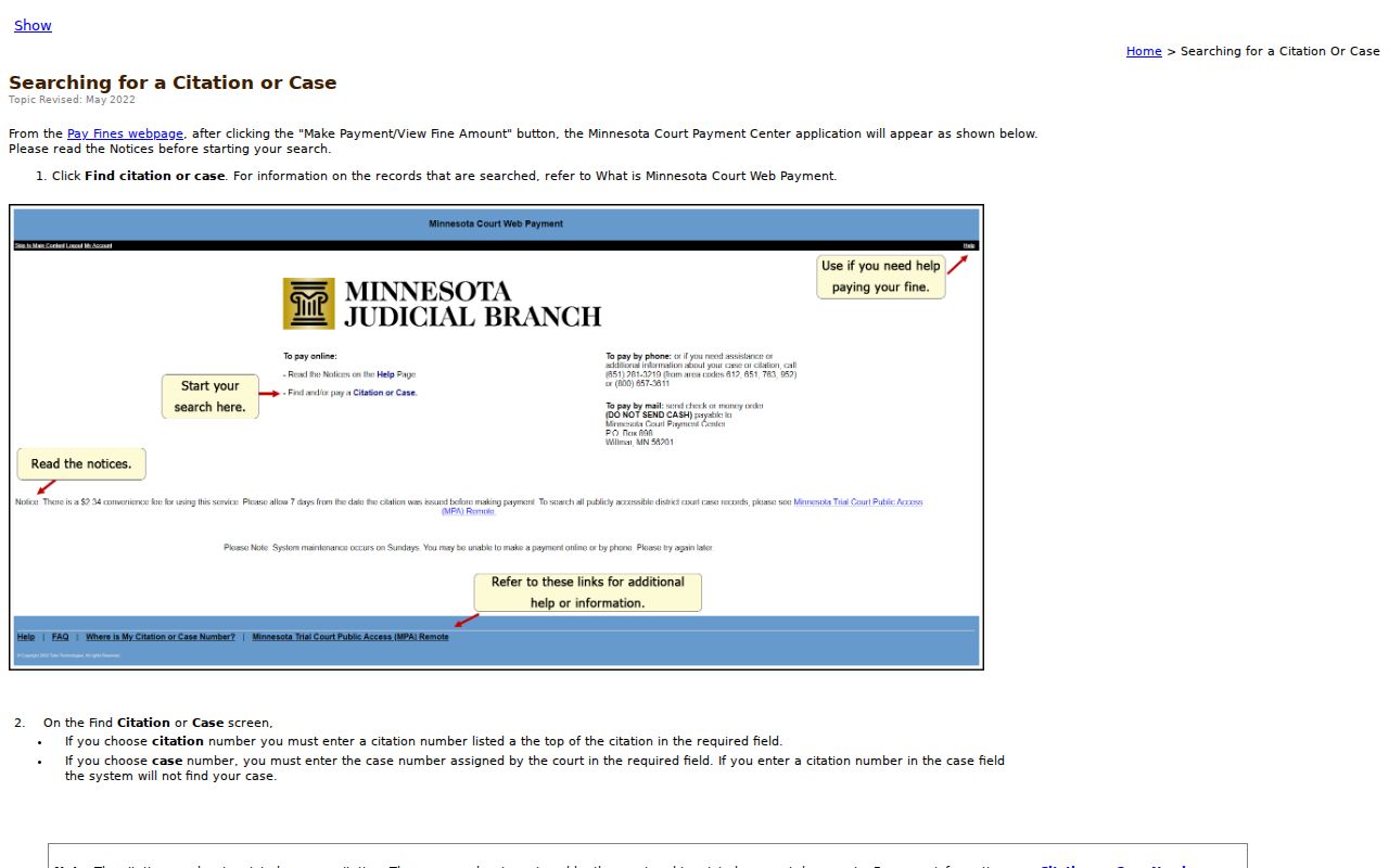 Mahnomen County traffic court citation number search instructions